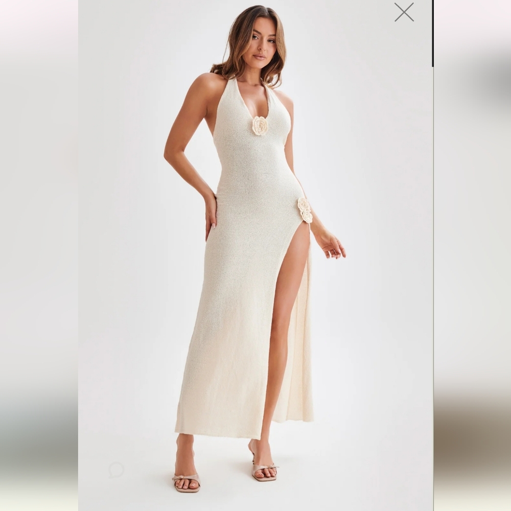 Meshki Cherie knit halter maxi dress nude